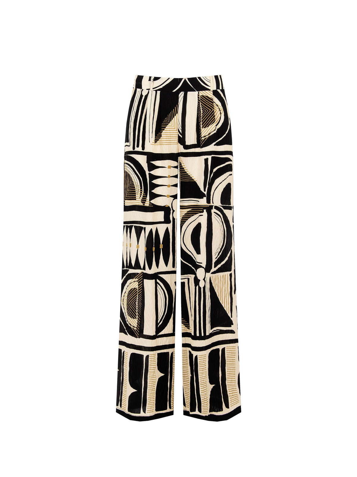 Pantalone nero a palazzo con stampa astratta
