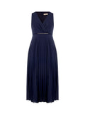 Abito Curvy plissé blu navy con scollo incrociato
