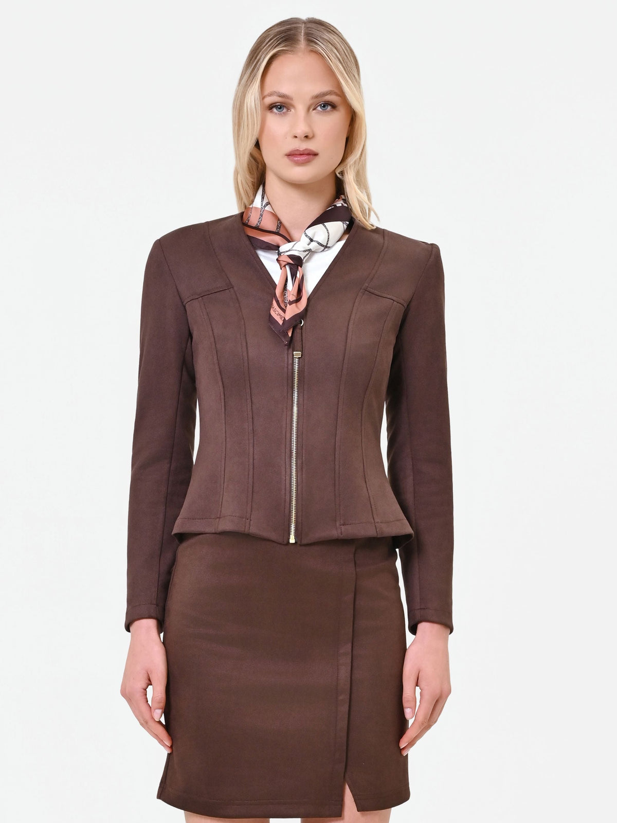 Giacca moro marrone in similpelle con baschina