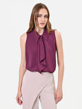 Top smanicato bordeaux con rouche verticale