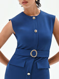 Tubino midi blu brillante con cintura