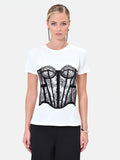 T-shirt panna con stampa bustier a rilievo