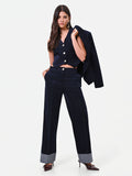 Pantalone blu navy in velluto con impunture a contrasto Giorgia Palmas X Rinascimento
