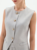 Gilet grigio sciancrato con bottoni dorati