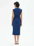 Tubino midi blu brillante con cintura