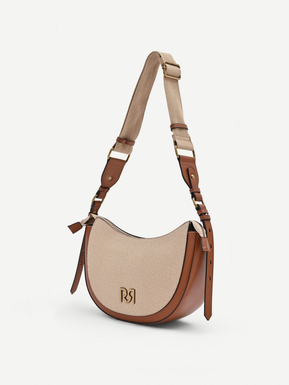 Borsa a tracolla beige con logo