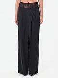 Pantalone palazzo nero con fascia in pizzo