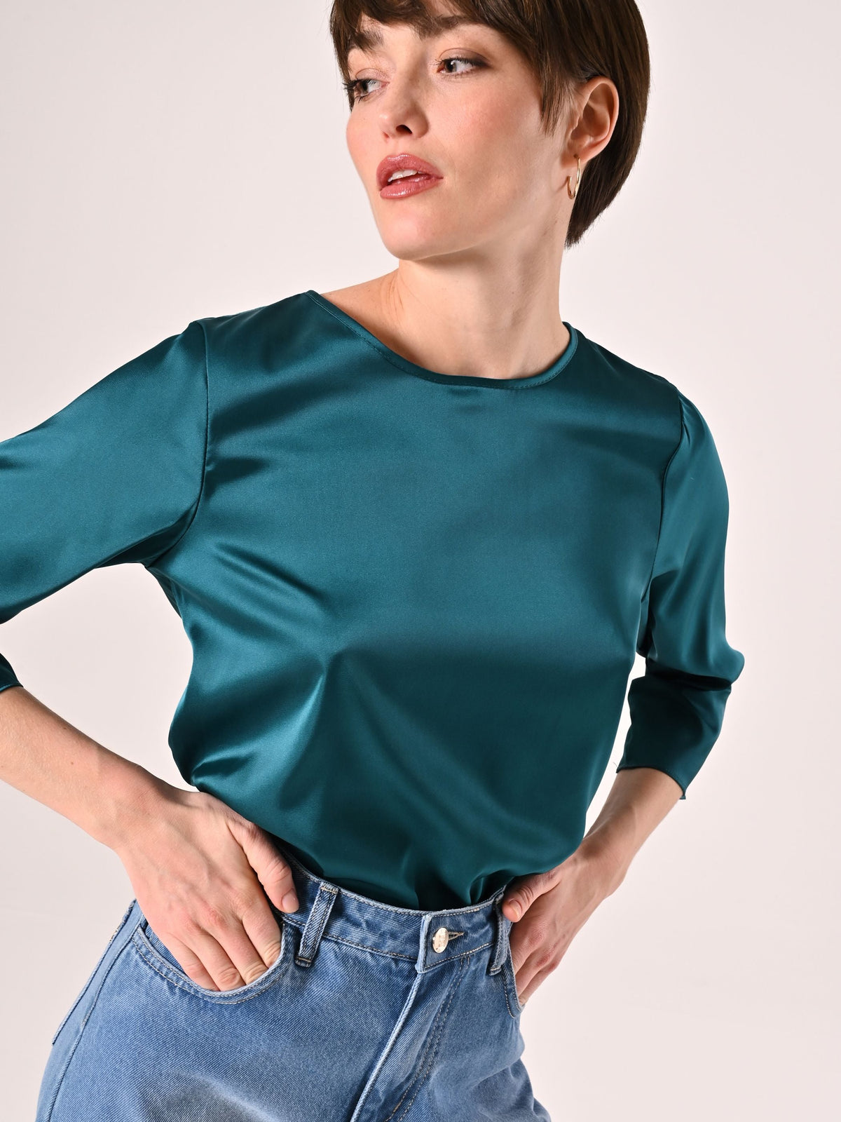 Blusa in Raso Verde Reale