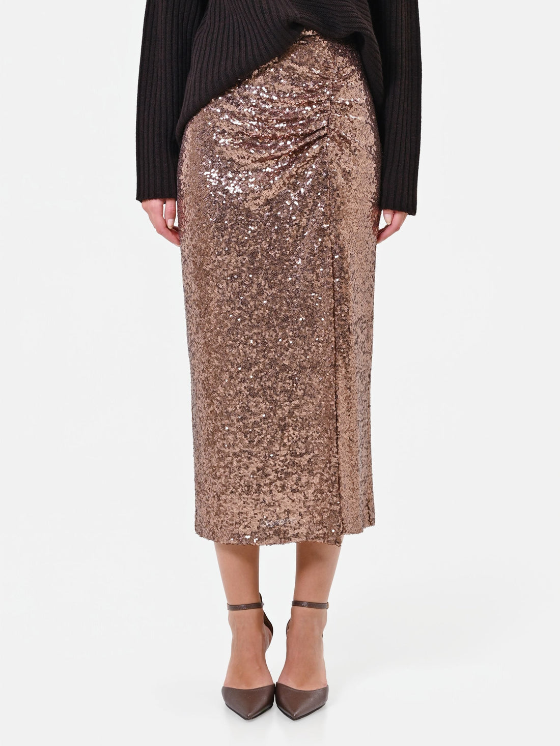 Gonna longuette in paillettes con drappeggio