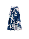 Gonna midi svasata in duchesse a fiori blu brillante