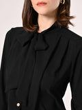 Blusa con Fiocco e Pinces Nera