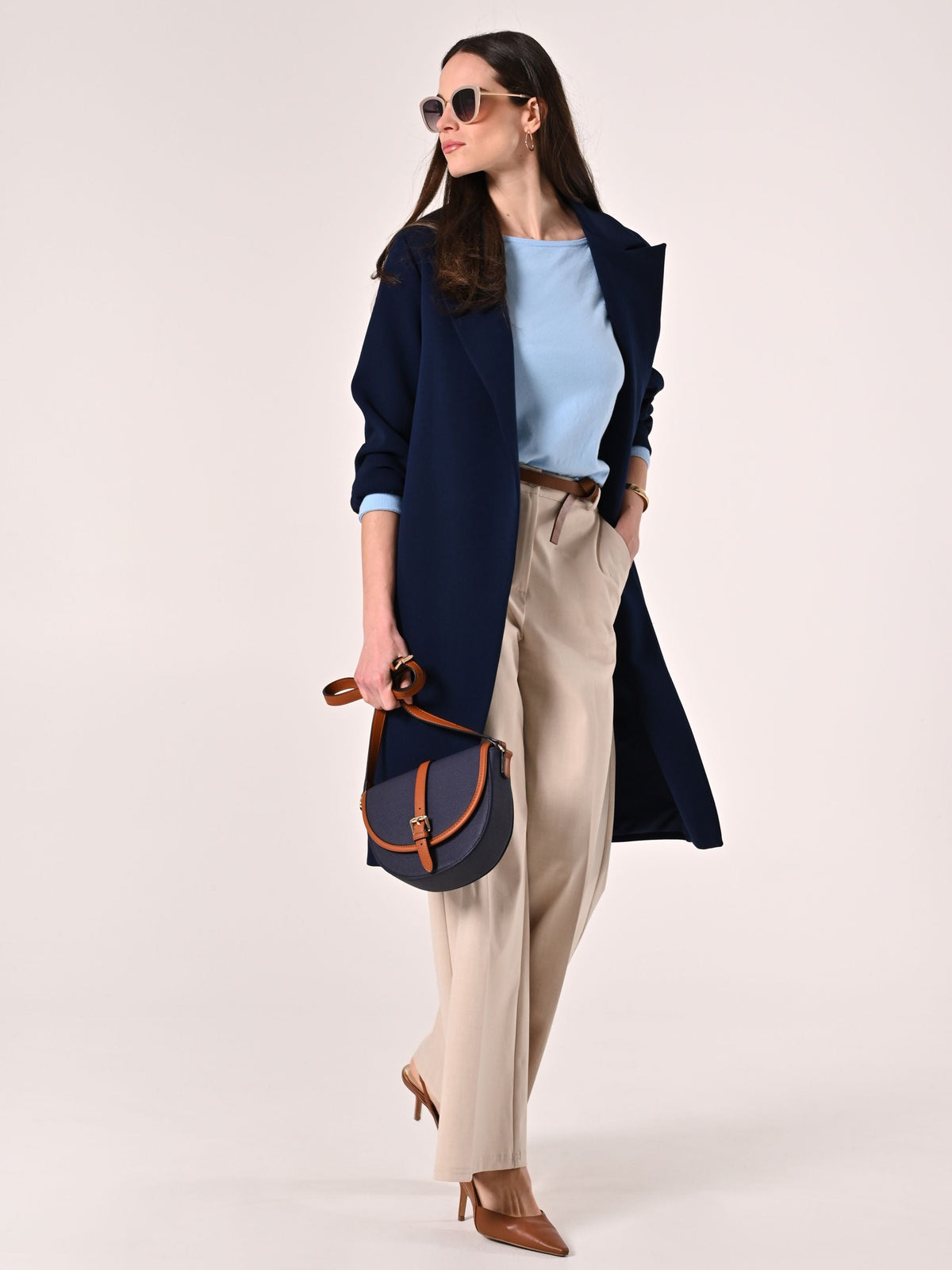 Cappotto Blu in Doppio Crepe