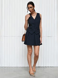 Abito corto effetto due pezzi blu navy