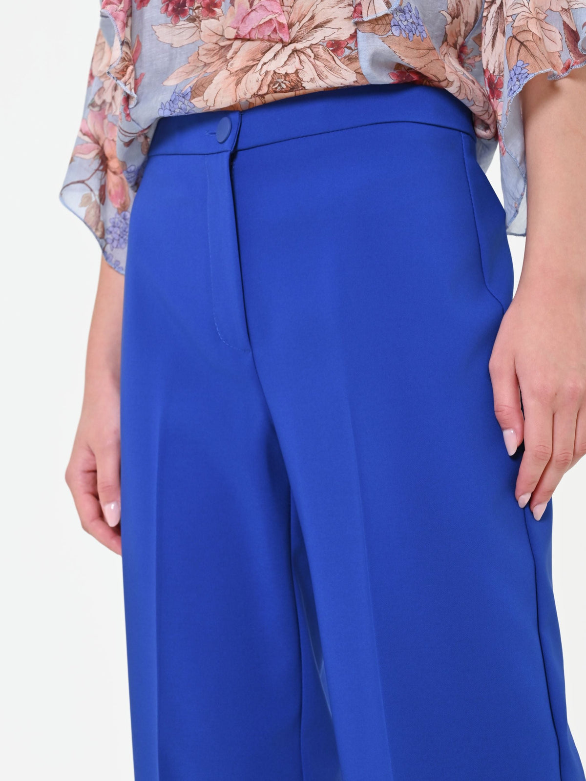 Pantalone a palazzo blu cina in tessuto tecnico