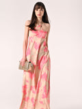 Abito con collo Gioiello Beige Scuro & Rosa Camelia