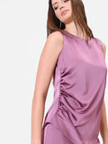 Top in raso rosa antico con drappeggio laterale