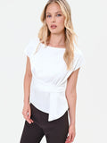 Blusa panna in raso con cintura annodata