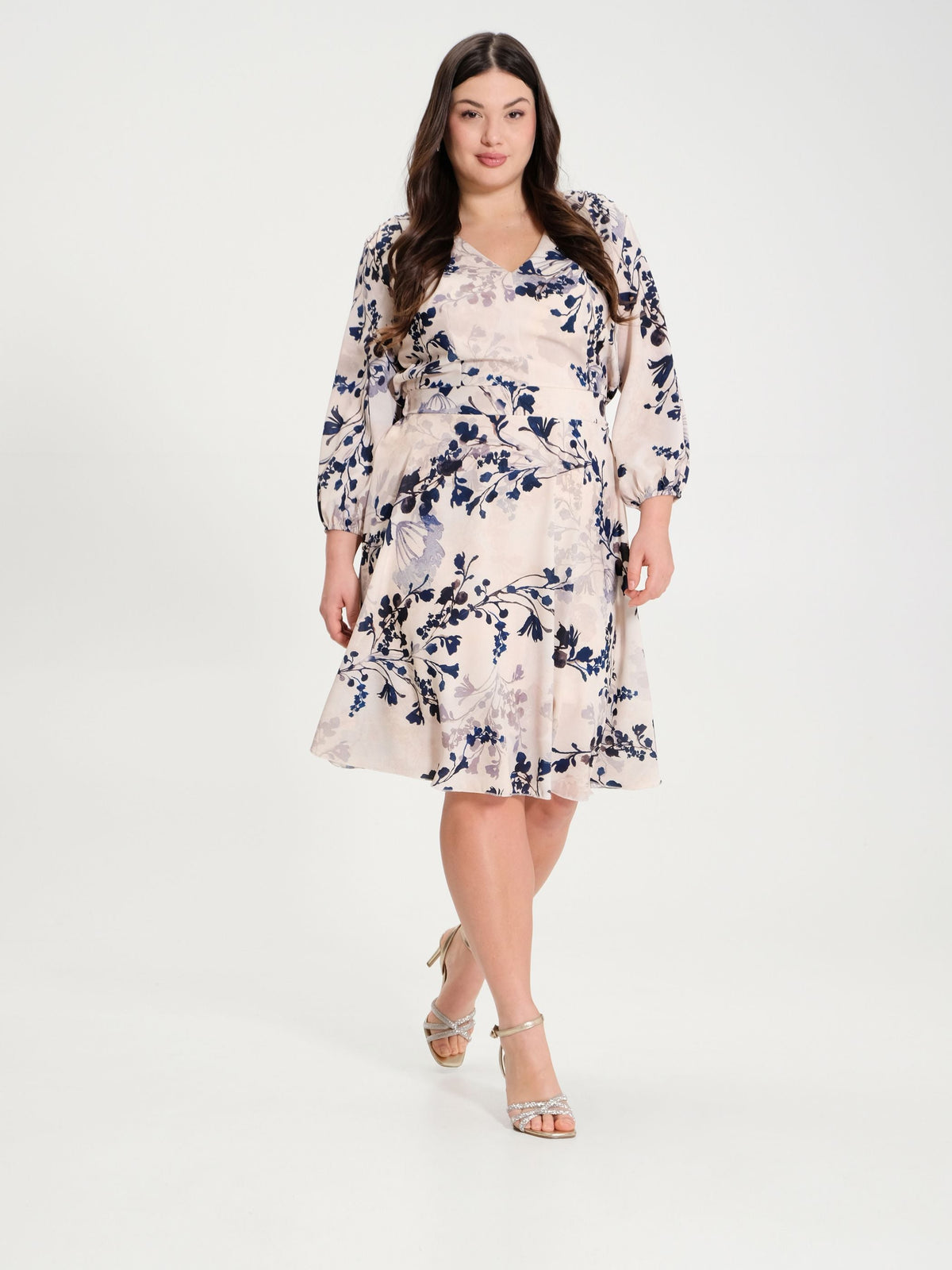Abito a Ruota Curvy con Stampa Floreale