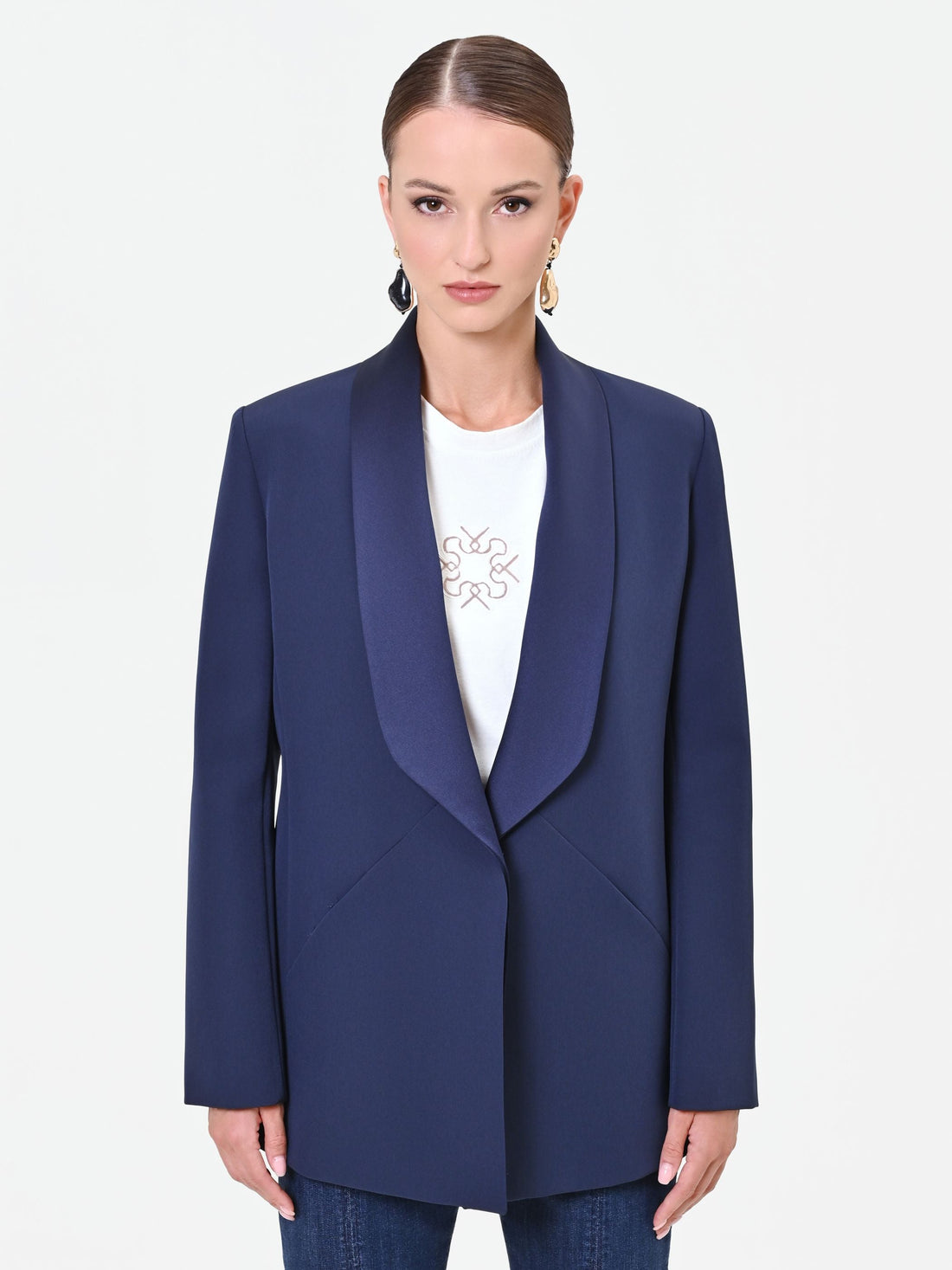 Giacca blu navy con collo a scialle