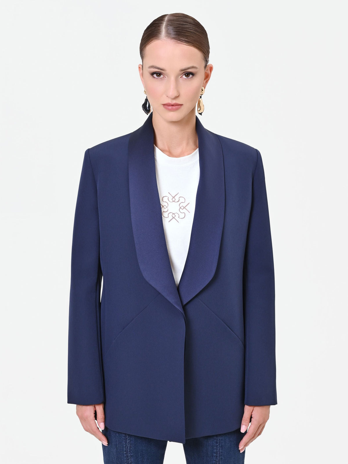 Giacca blu navy con collo a scialle