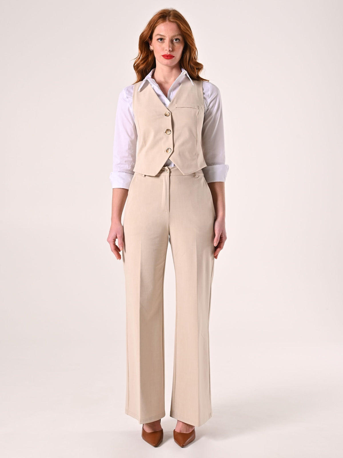 Gilet Beige in Tessuto Operato