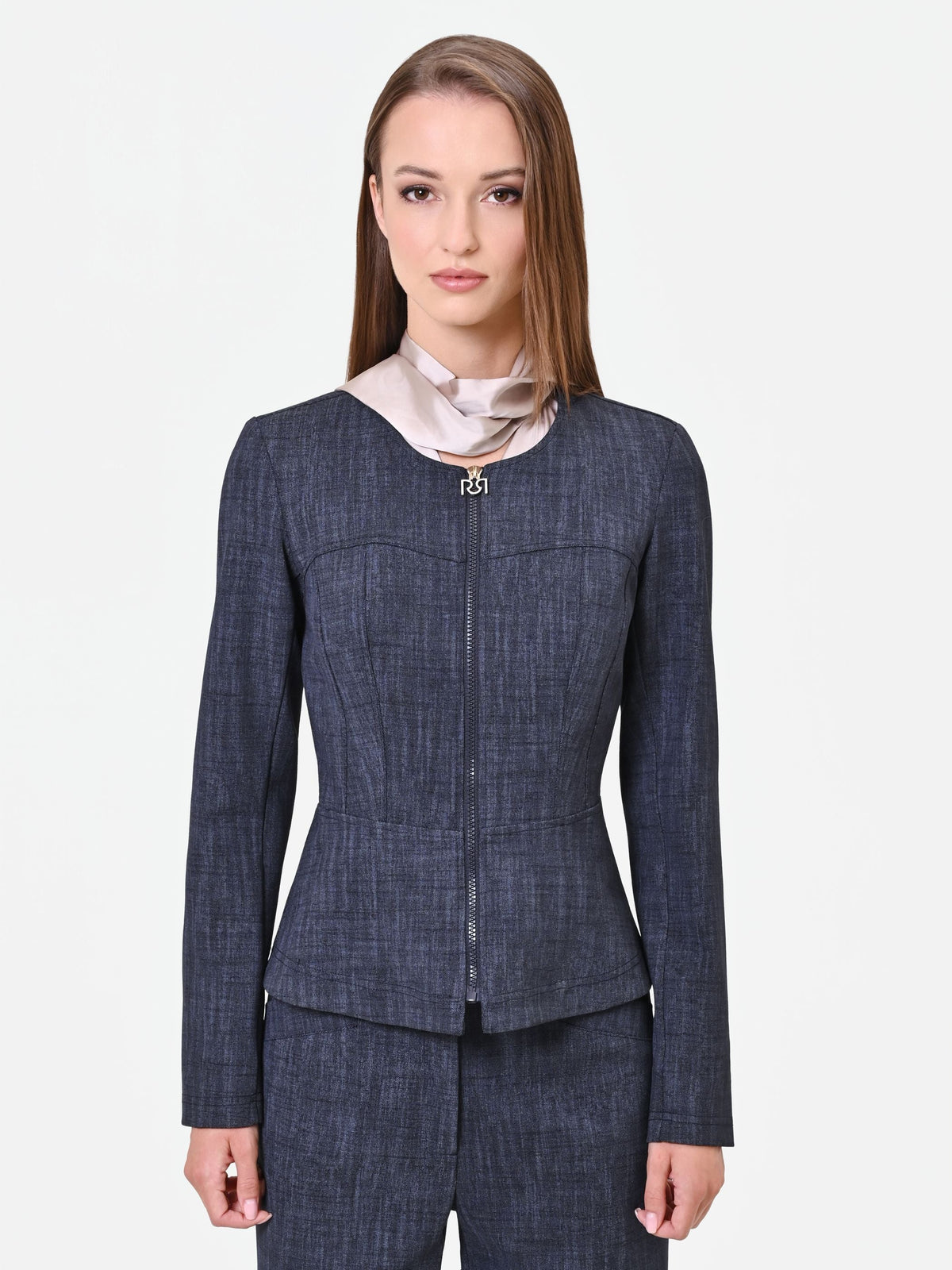 Giacca blu navy sciancrata con zip