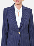 Giacca in misto viscosa blu navy gessata con bottone dorato