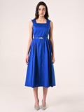 Abito Midi in Misto Cotone Blu Cina
