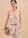 Top bustier in denim stampa floreale