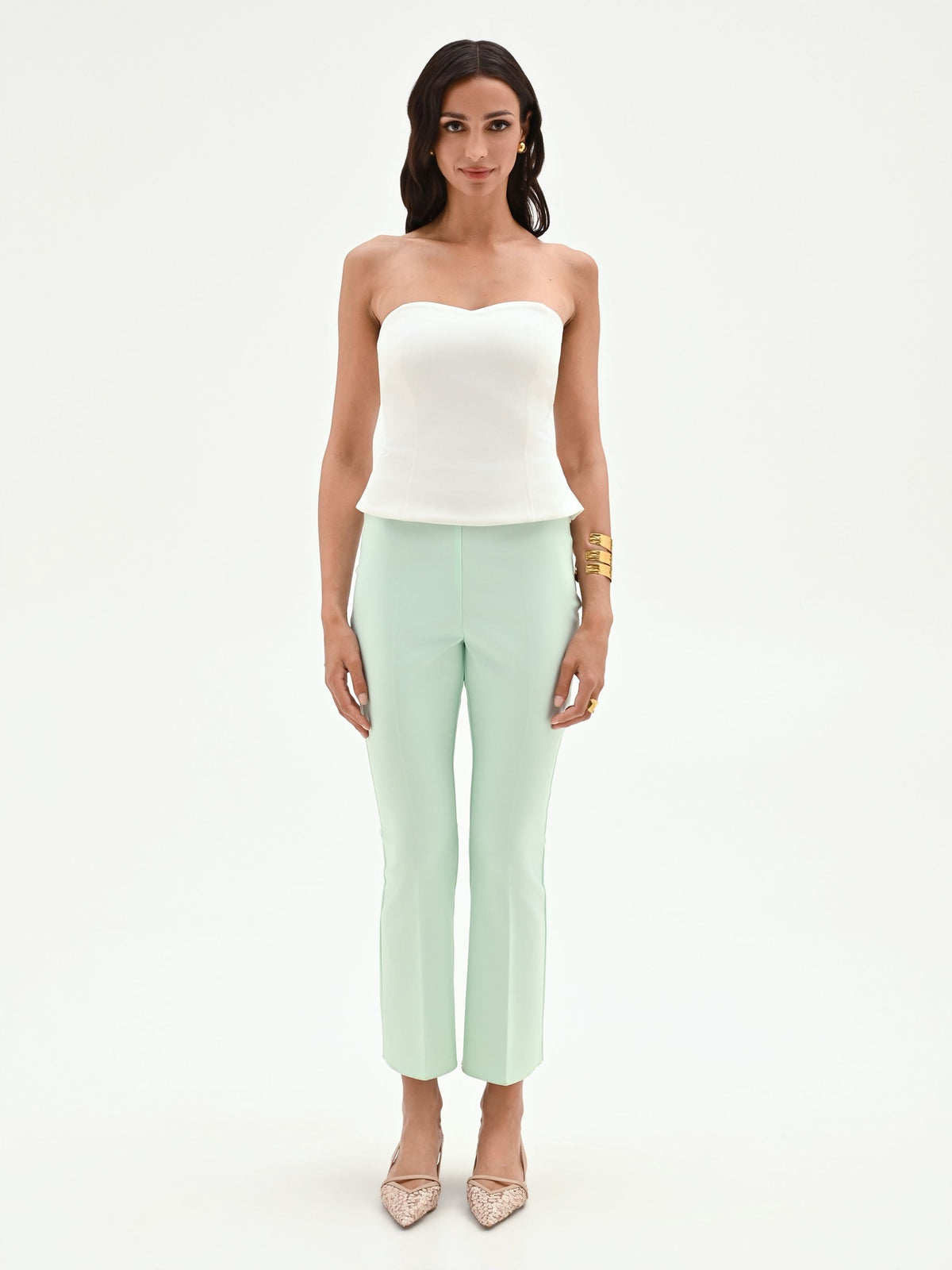 Top bustier bianco con scollo a cuore