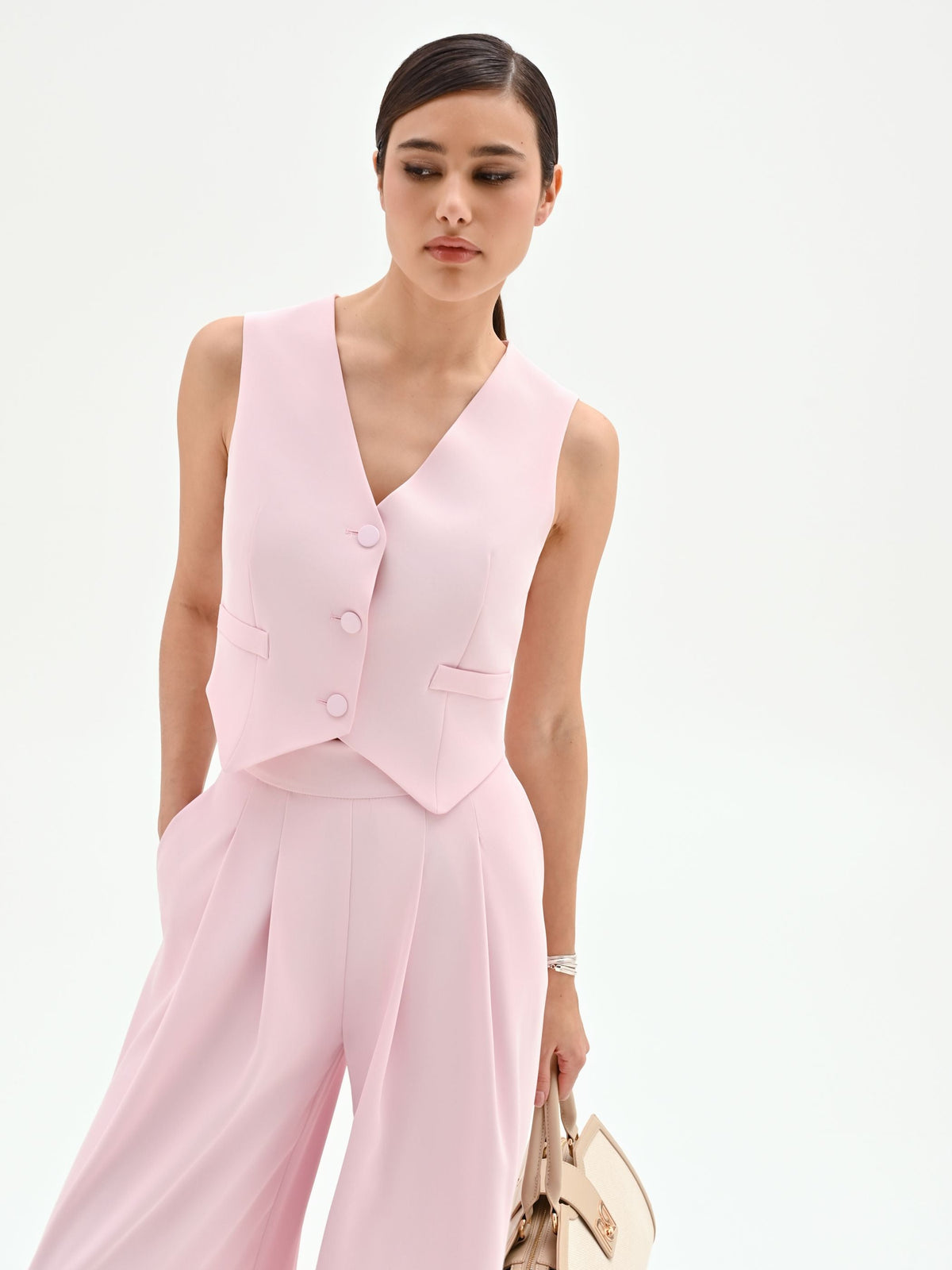 Gilet monopetto rosa pastello