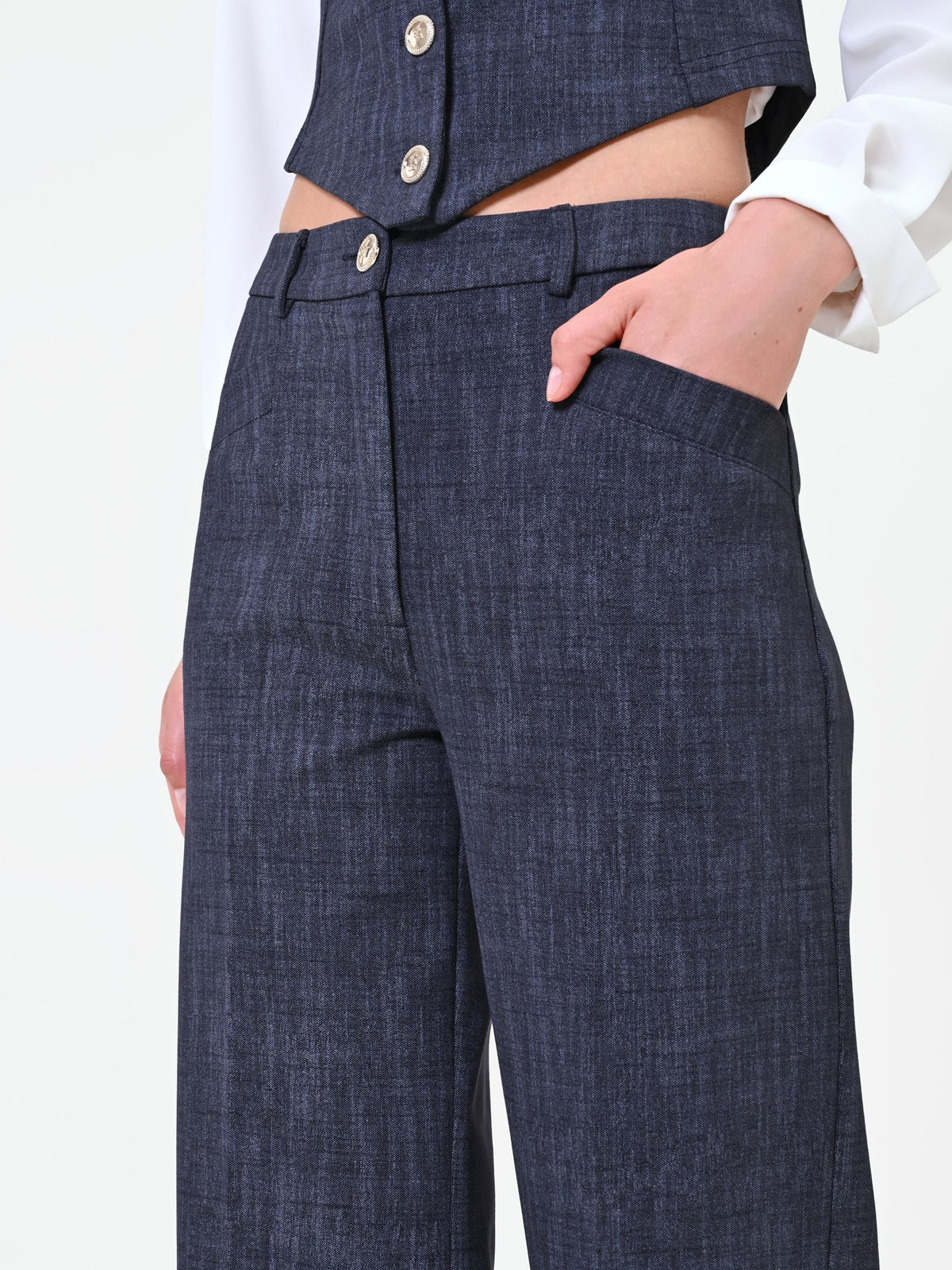 Pantalone blu navy in punto milano effetto denim