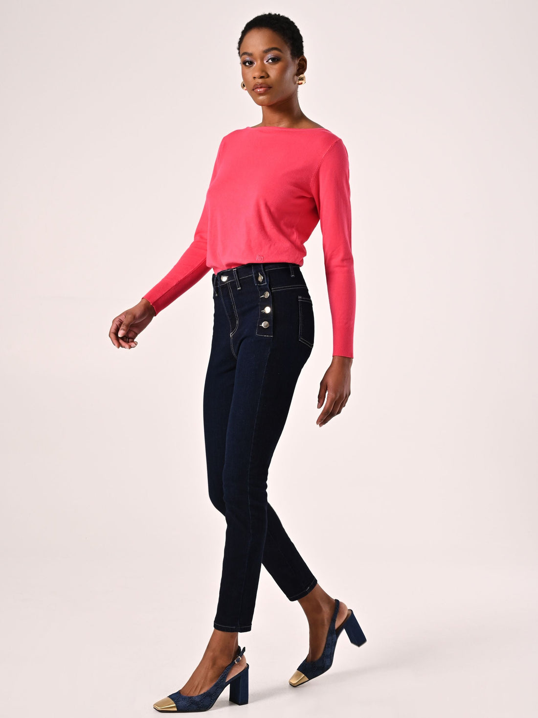 Jeans Skinny Blu con Bottoni