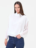 Blusa panna a maniche lunghe con plissettatura