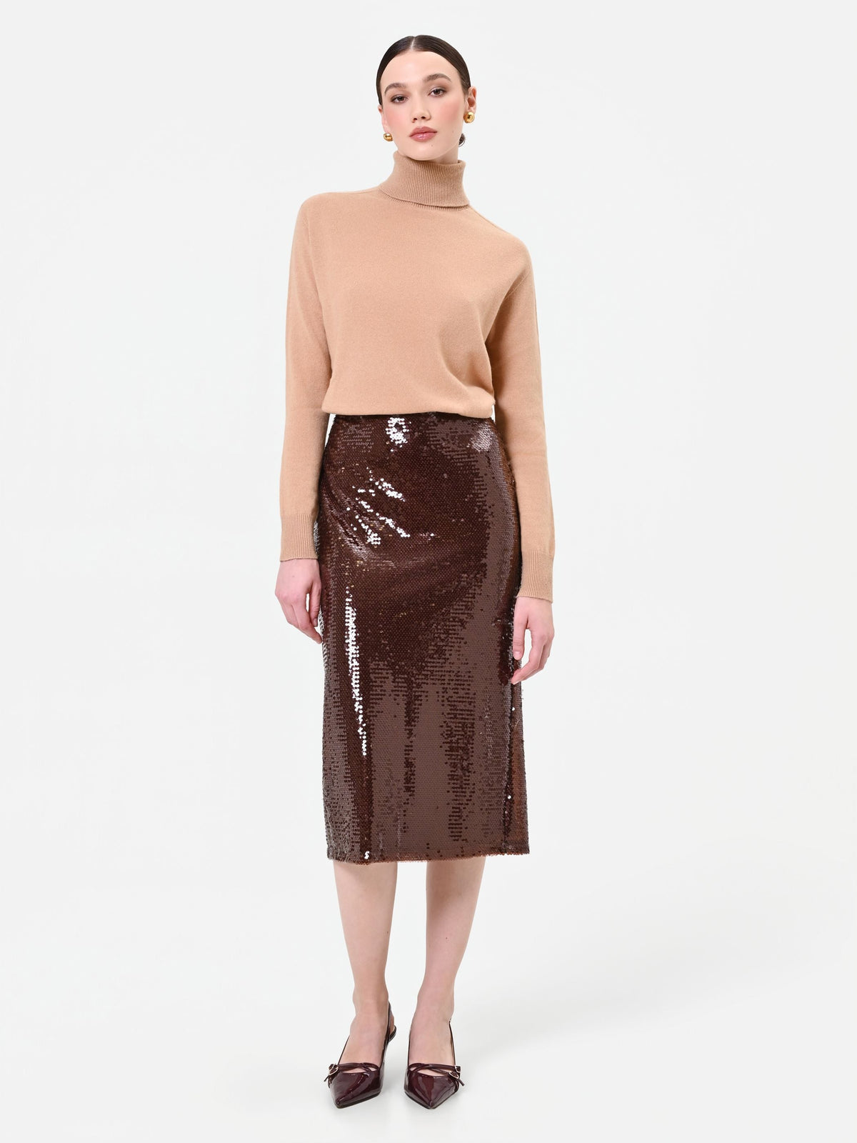 Gonna longuette marrone in paillettes