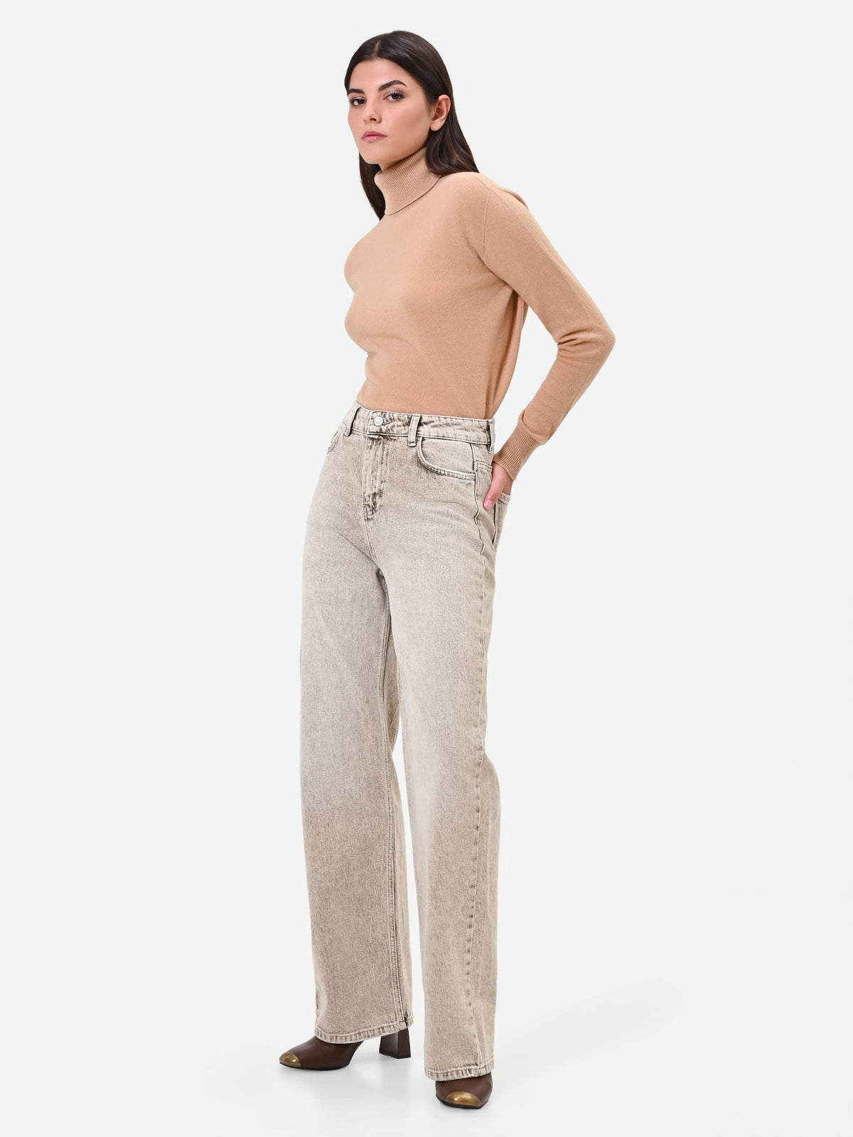 Jeans ampi a vita alta tortora beige Giorgia Palmas X Rinascimento