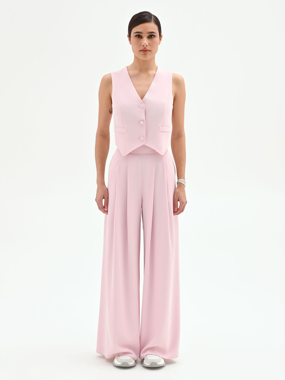 Gilet monopetto rosa pastello