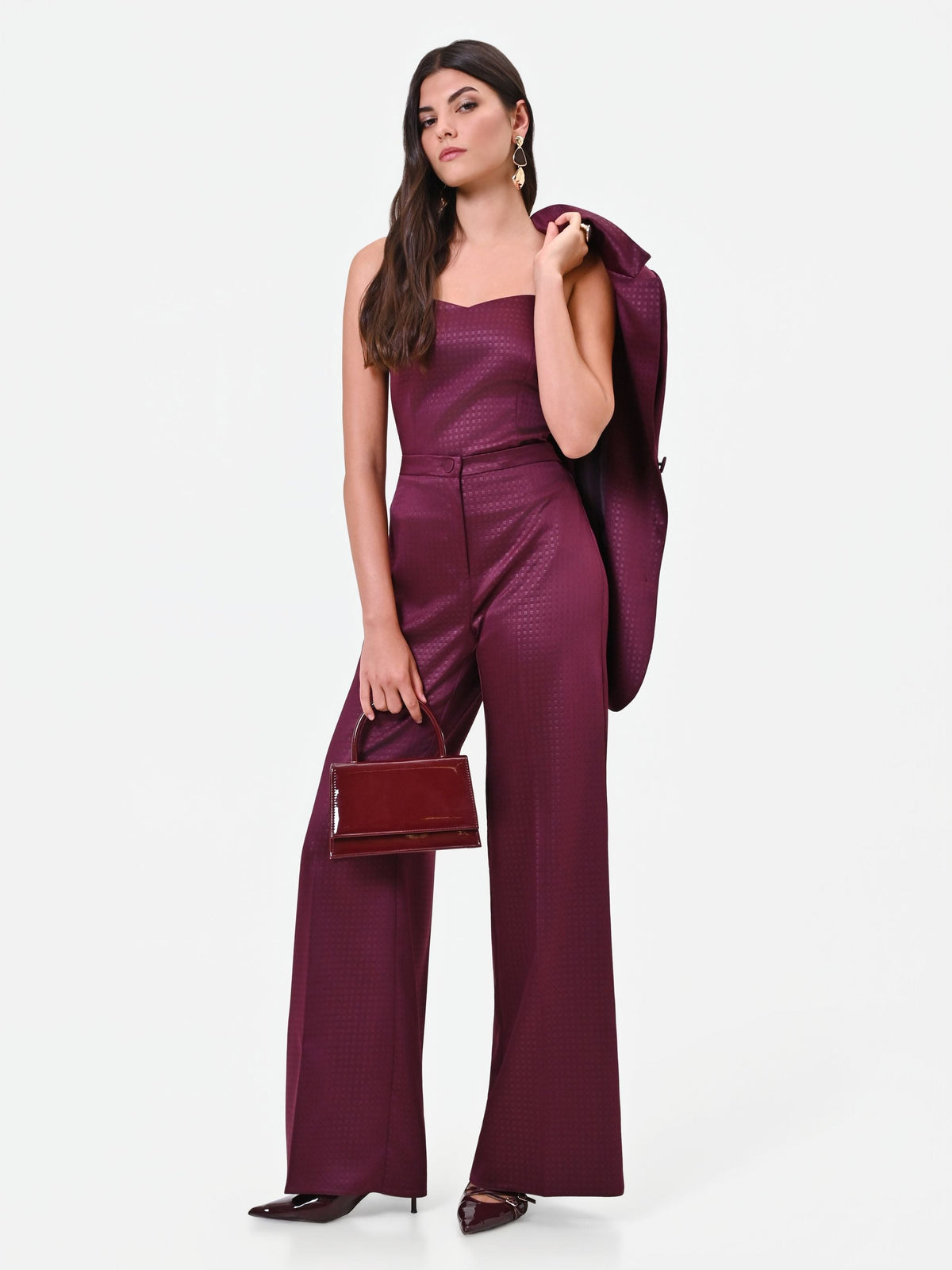 Pantalone a palazzo in raso bordeaux rosso Giorgia Palmas X Rinascimento