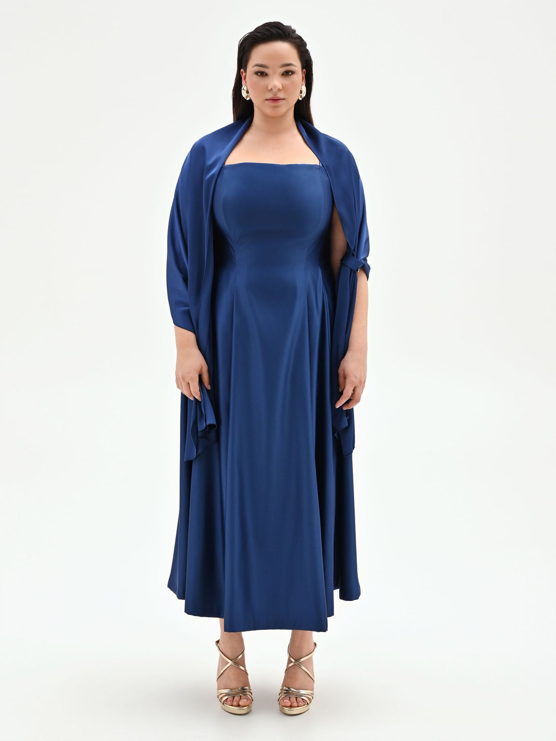 Stola Curvy blu brillante in raso con anello