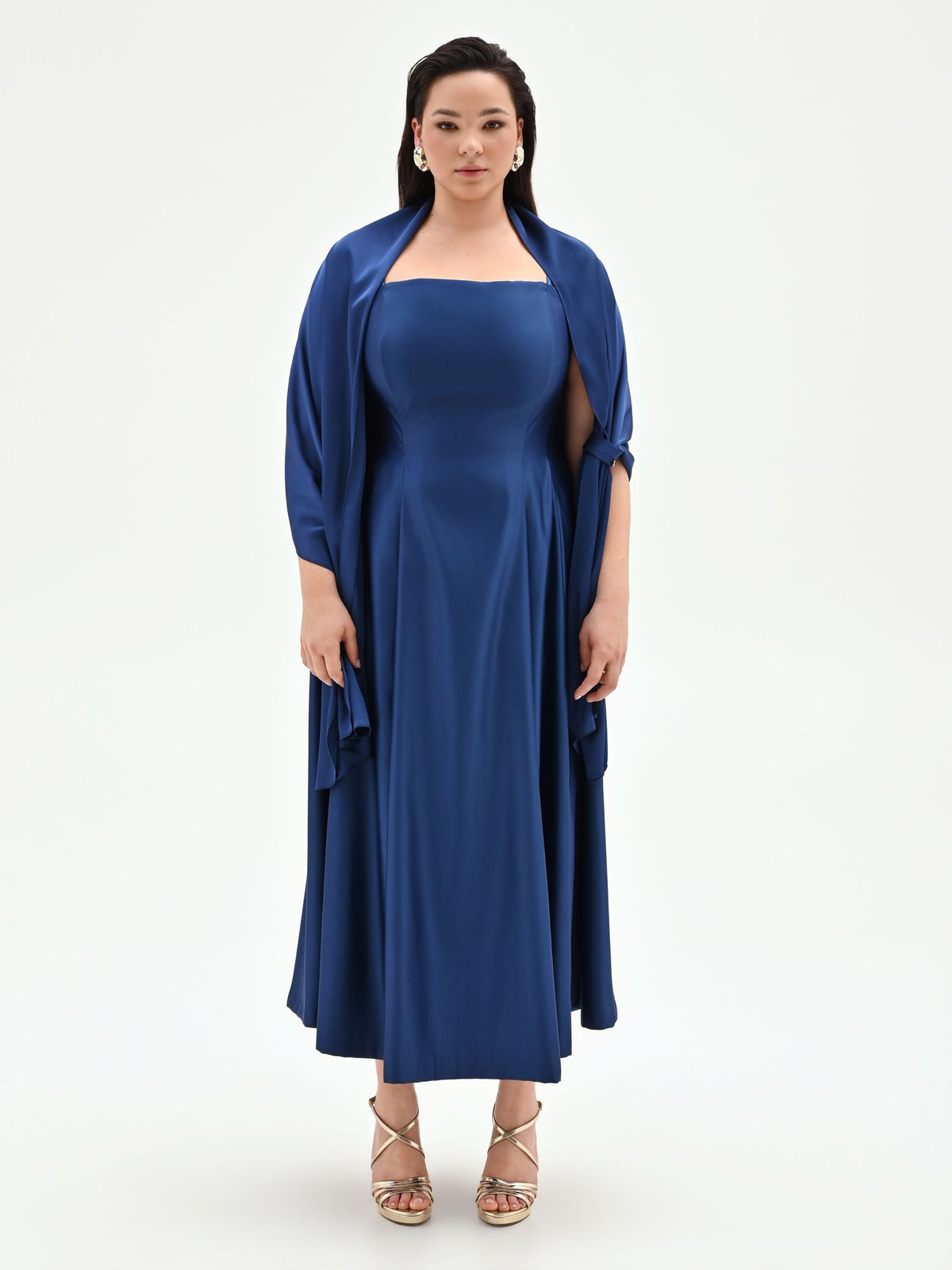 Stola Curvy blu brillante in raso con anello