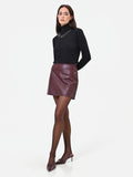 Minigonna bordeaux in similpelle con motivo paisley
