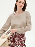 Blusa tortora beige con scollo a barchetta