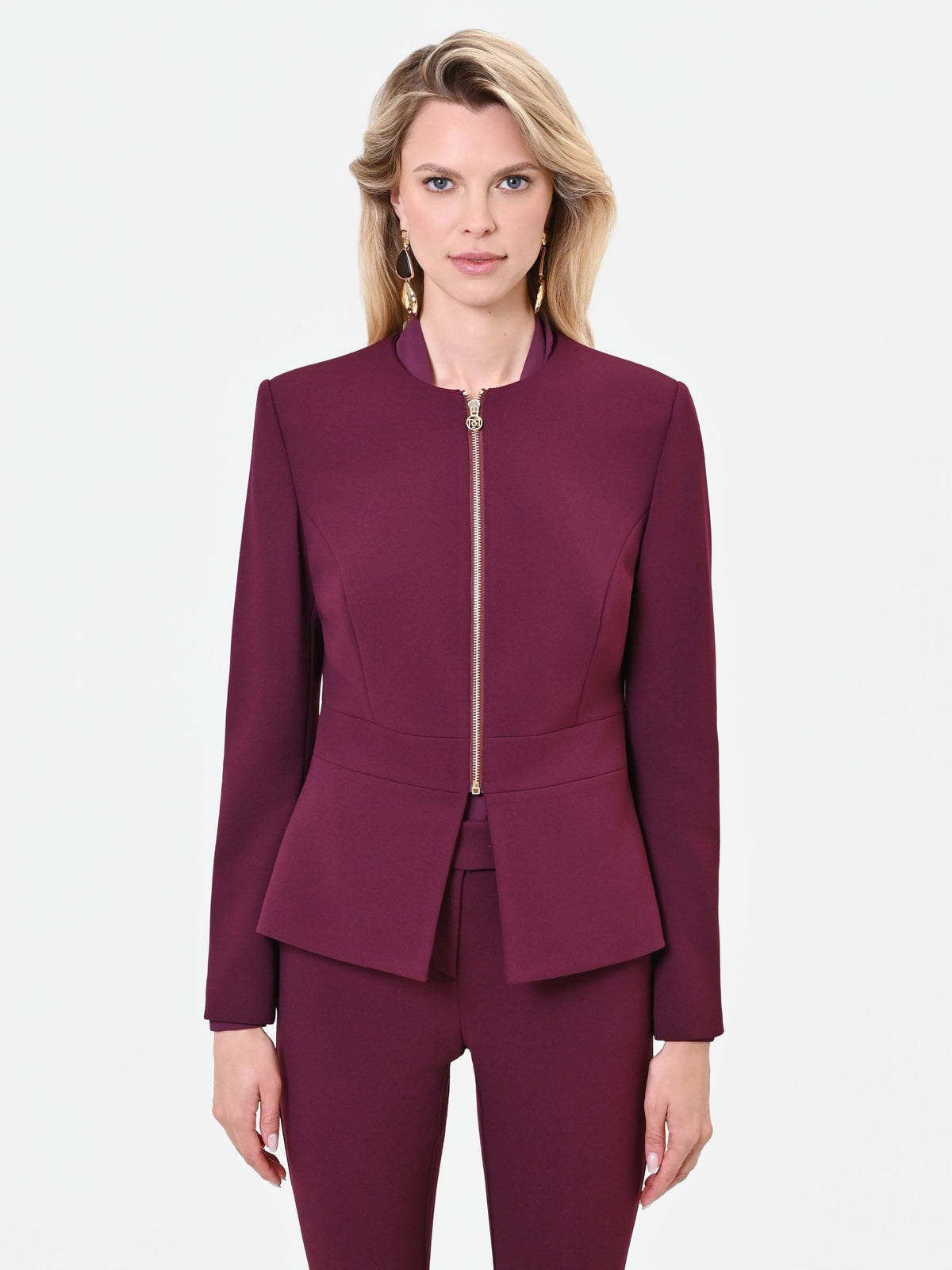 Giacca bordeaux rosso con baschina e zip a vista