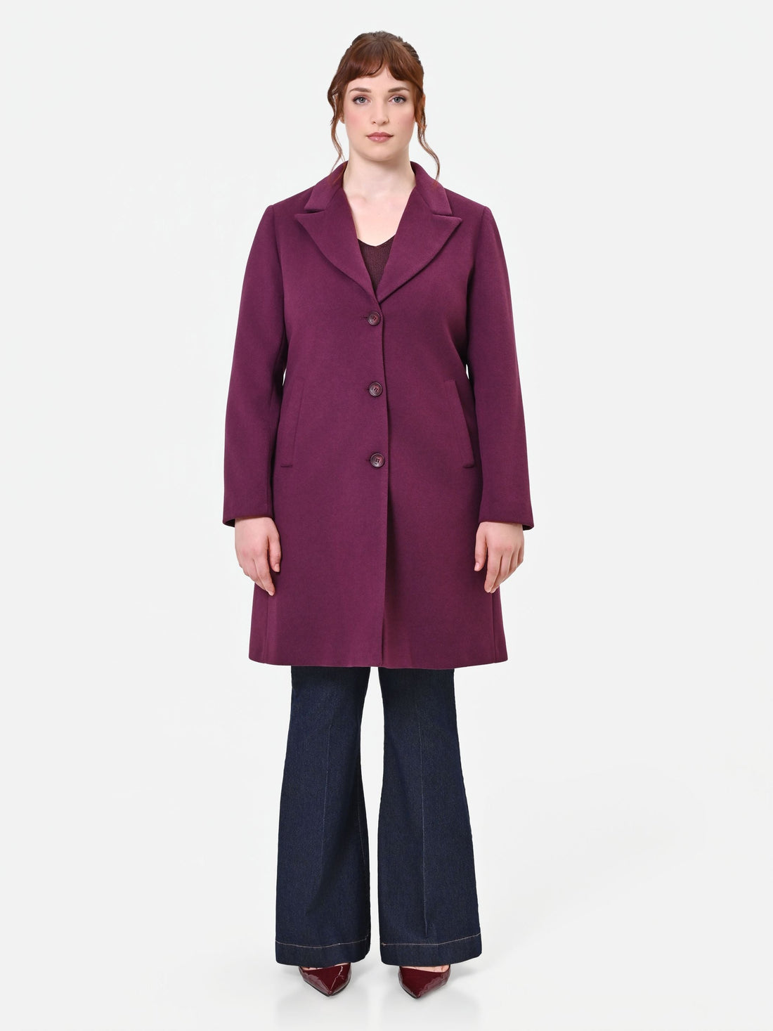 Cappotto Curvy monopetto bordeaux rosso in velaur