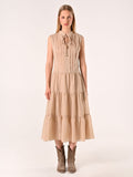 Abito a Balze Beige in Cotone