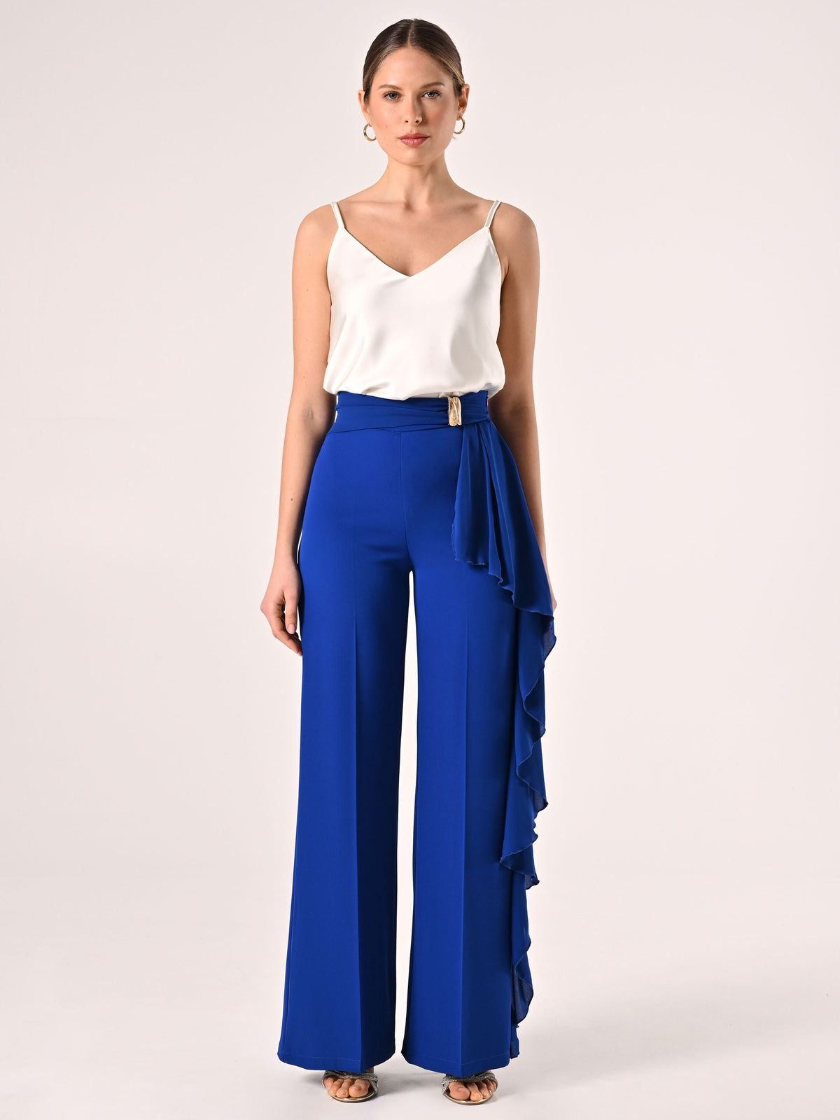 Pantaloni Ampi Blu Cina con decoro Gioiello