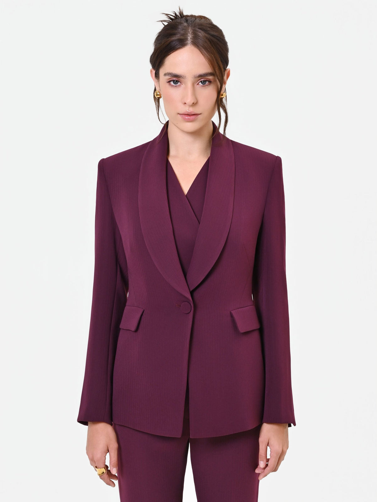 Giacca Studio monopetto gessata in crepe bordeaux rosso