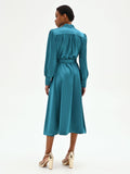 Abito midi in raso blu ottanio
