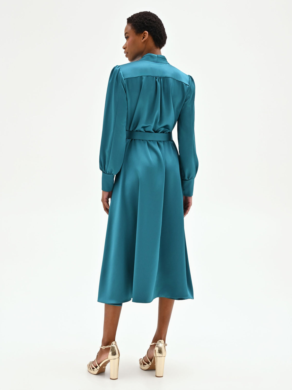 Abito midi in raso blu ottanio