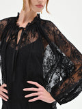 Abito corto nero in pizzo floreale